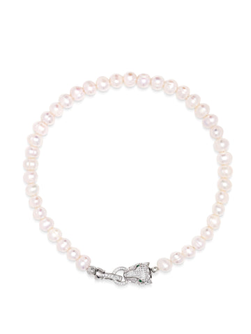 Nialaya Women's Necklace Women's Pearl Choker with Silver Panther Head 14 Inches / 35.56 cm WNECK_234